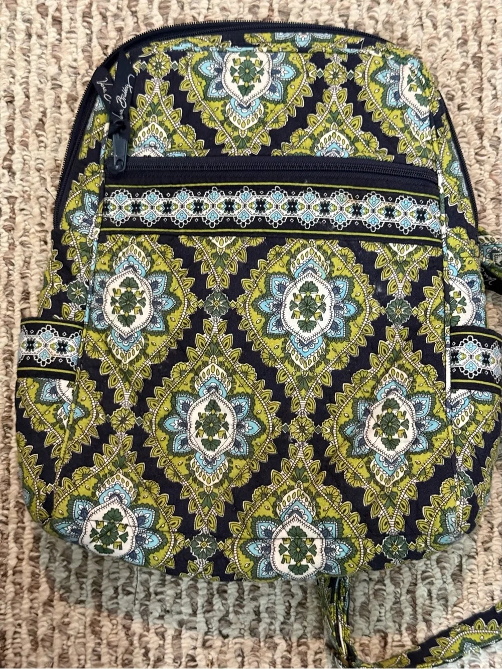 Vera Bradley Olive Green and Black Quilted Pattern Backpack